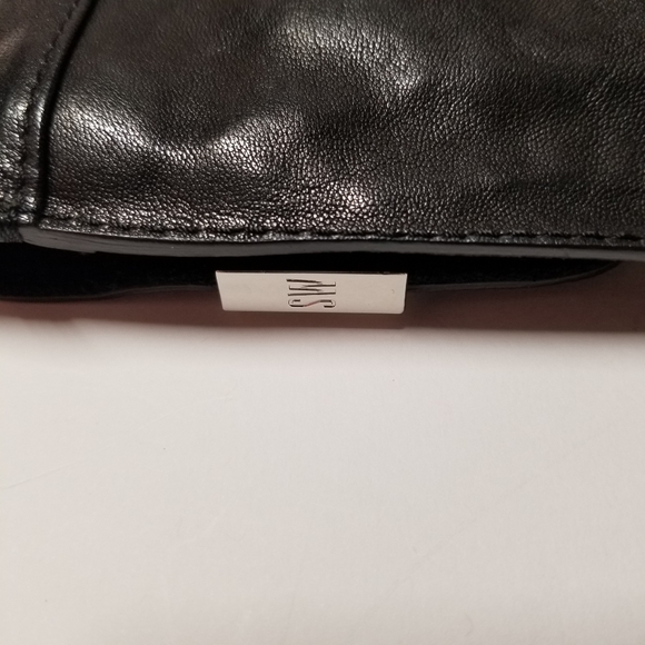 Stuart Weitzman Leather Clutch with Fold-Over Flap, Black/White - Picture 7 of 11